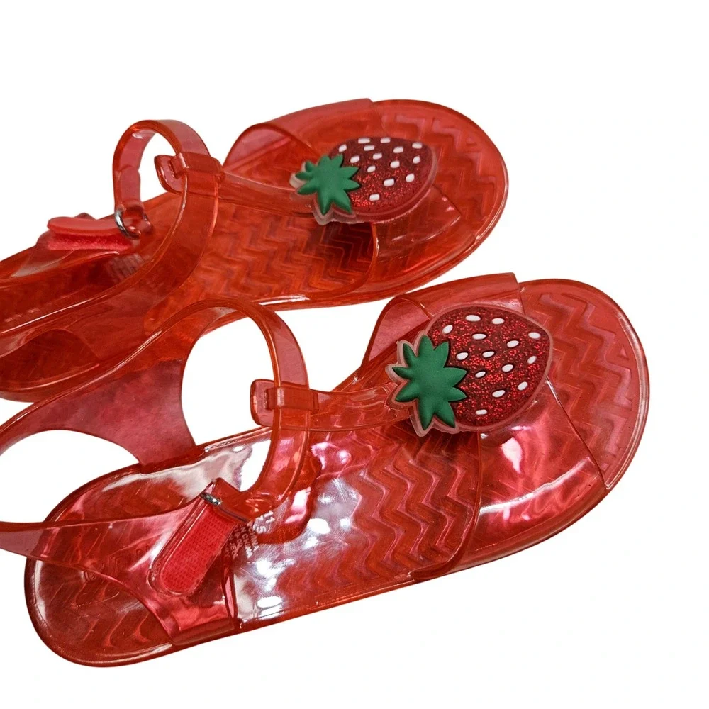 Old Navy Jelly Sandals Toddler Girls 11 Red Strawberry Glitter T-Strap Summer